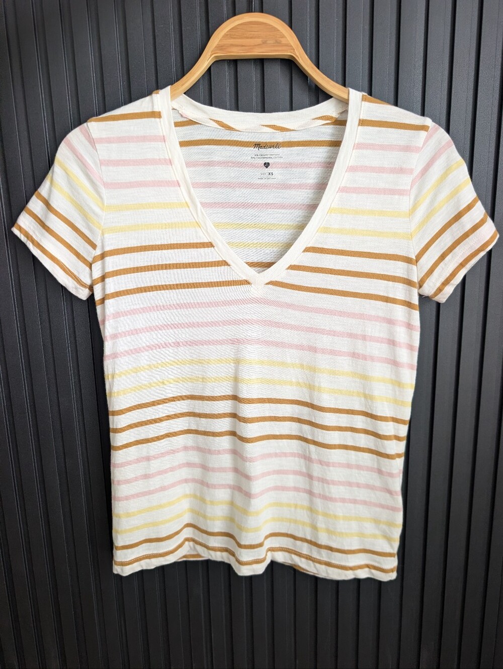 Madewell Whisper Striped V-neck 100% Cotton T-shirt Size XS